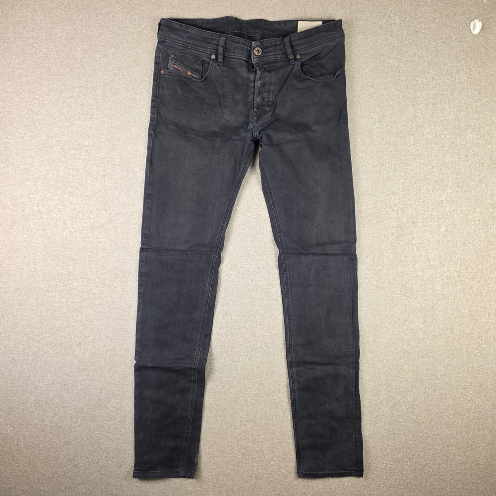 Diesel Sleenker-A Skinny Jeans Mens 34 Charcoal Black Stretch Denim Button Fly